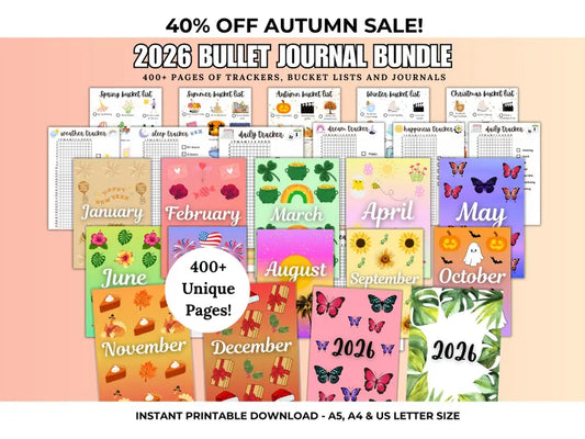2026 Premade Bullet Journal Bundle | Undated Bullet Journal Pages | Bullet Journal Template | Printable Digital Bullet Journal Kit