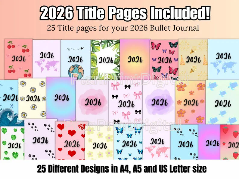 2026 Premade Bullet Journal Bundle | Undated Bullet Journal Pages | Bullet Journal Template | Printable Digital Bullet Journal Kit